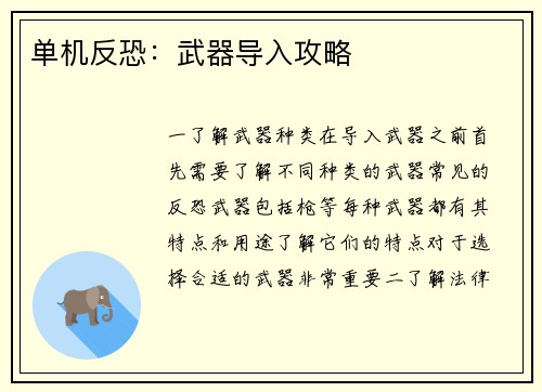 单机反恐：武器导入攻略