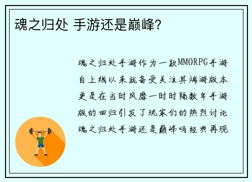 魂之归处 手游还是巅峰？