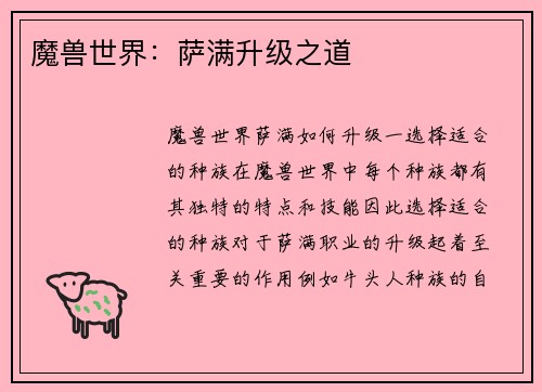 魔兽世界：萨满升级之道